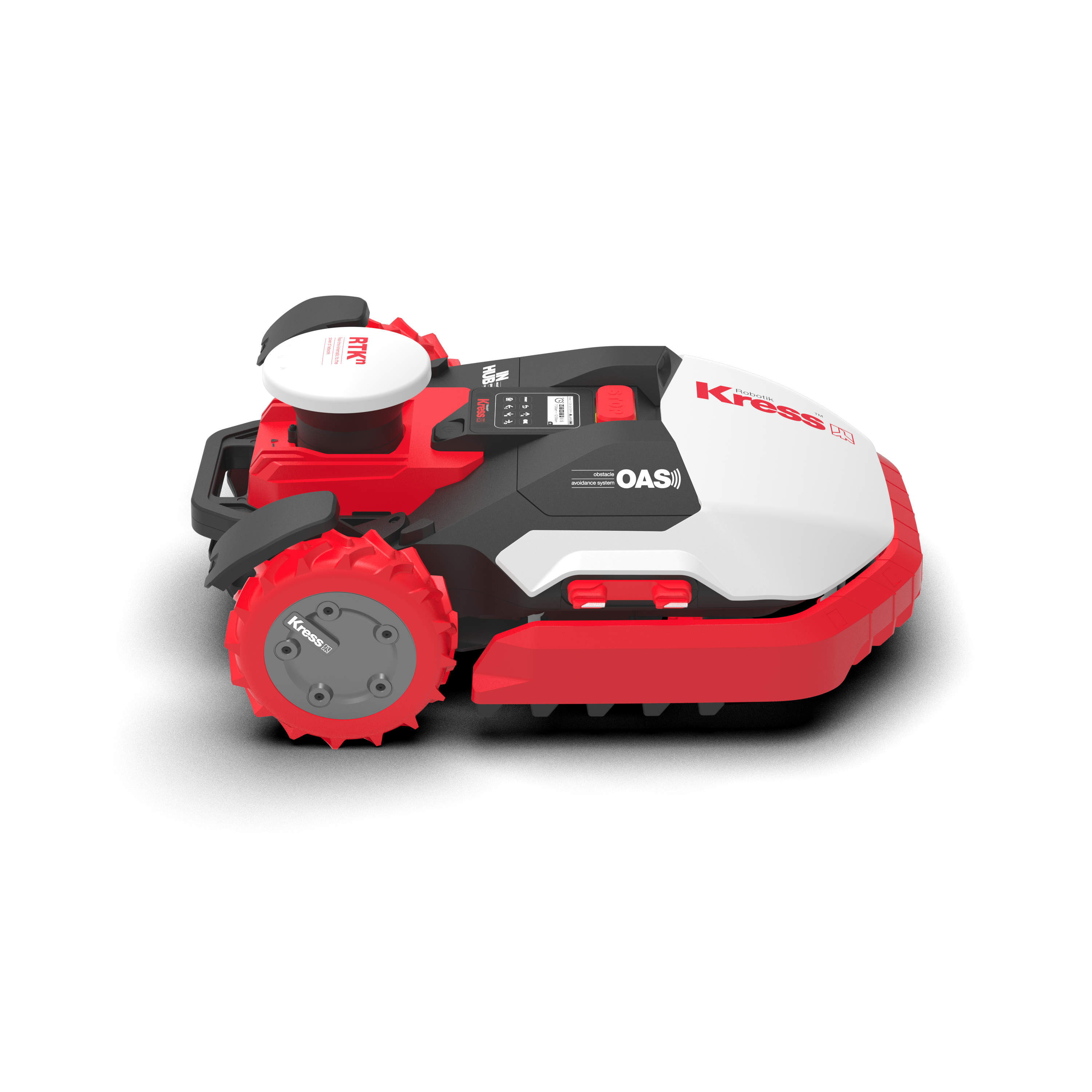Kress RTKⁿ 6-acre robotic lawn mower with OAS (Obstacle Avoidance System), enhanced motor and V-Wheel.